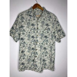 Shaver Lake Fish Men's Medium 100% Silk Short Sleeve Button Shirt